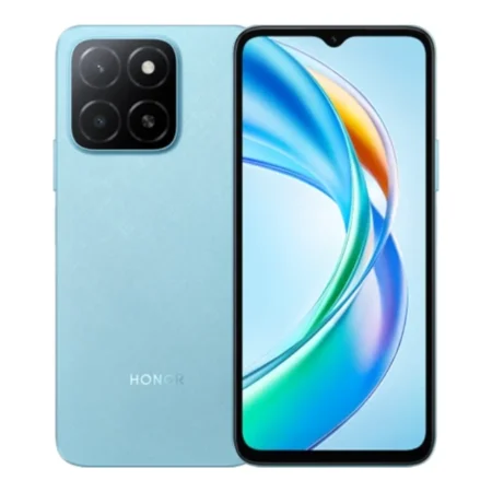 Honor X5b Plus smartphone in blue, front and back view