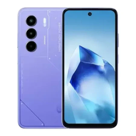 itel Power 70 smartphone in marine, front and back view