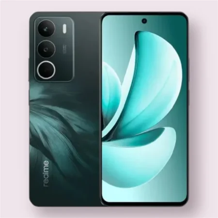 Realme C71 smartphone in midnight lily, front and back view